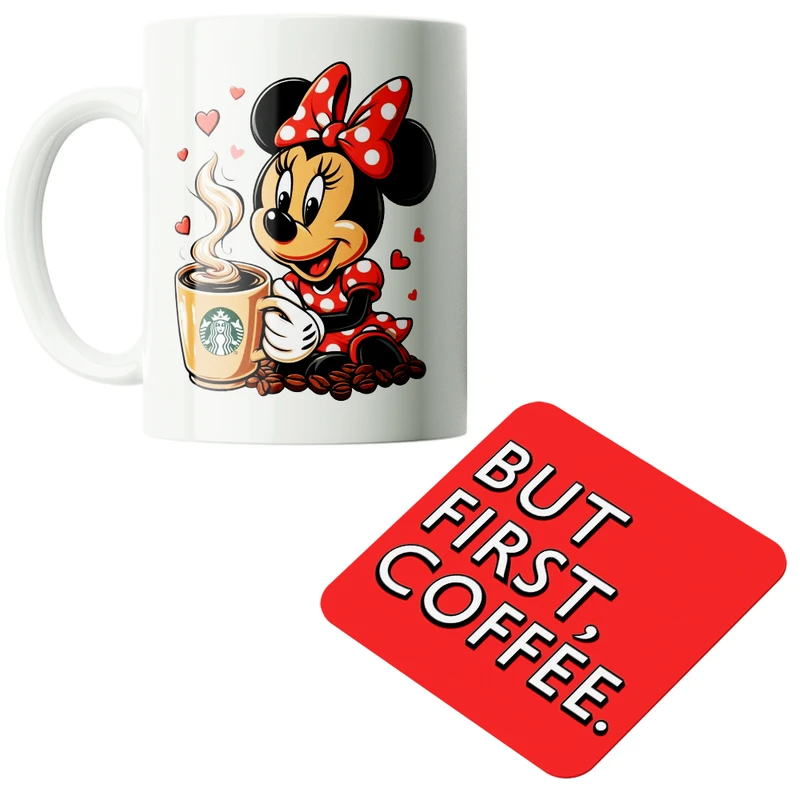 ماگ پاد آفرین مدل کارتونی میکی موس کیوت فانتزی بامزه کد PZ328 به همراه زیرلیوانی