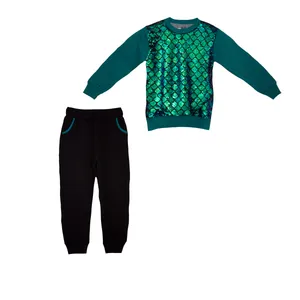 ست سویشرت و شلوار دخترانه مدل پولکی خشتی رنگ سبز