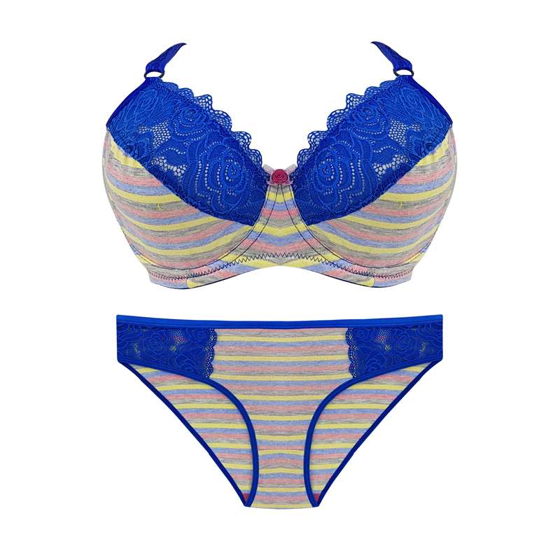 ست شورت و سوتین زنانه مدل دانتل راه راه رنگ آبی