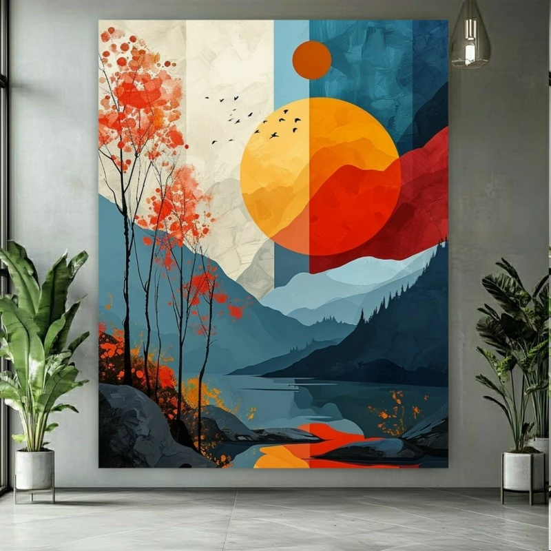 تابلو بوم طرح مخمل انتزاعی طبیعت مدل منظره پاییزی کد FP106360