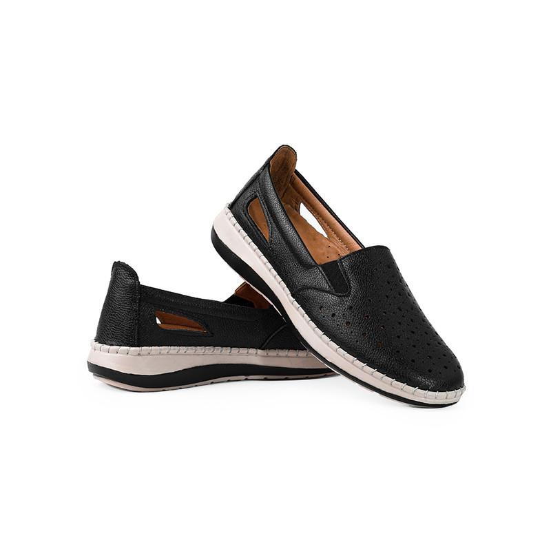 کفش روزمره زنانه مدل آنیس تابستانی تمام چرم رنگ مشکی