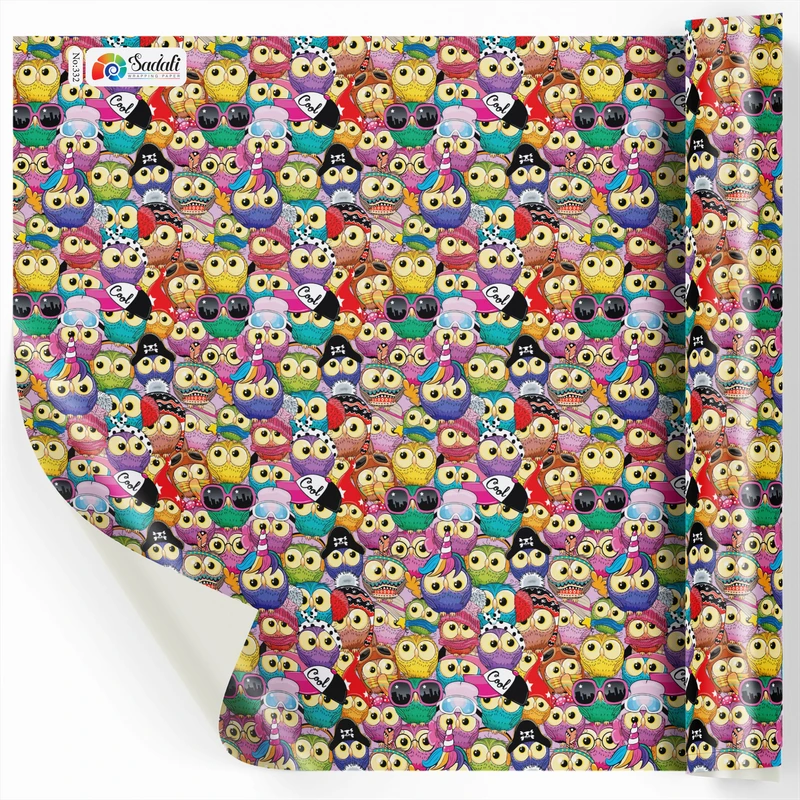 کاغذ کادو صدفی طرح پرنده های رنگی بسته 2 عددی