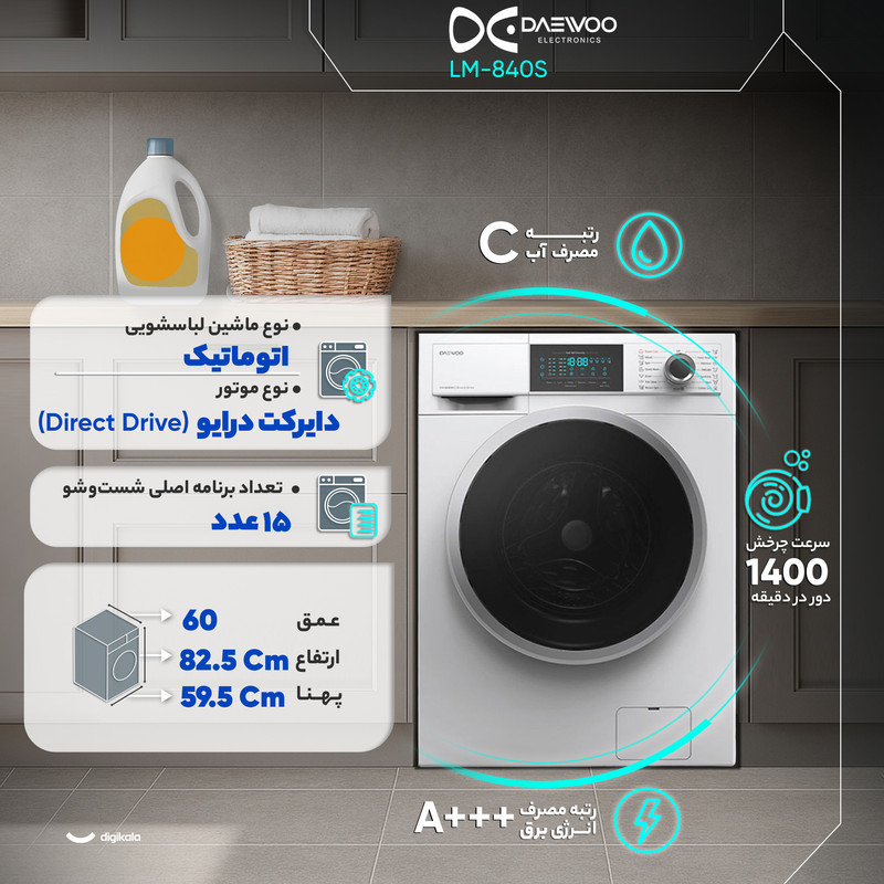 ماشین لباسشویی 8 کیلوگرم اتوماتیک دوو مدل LM-840S