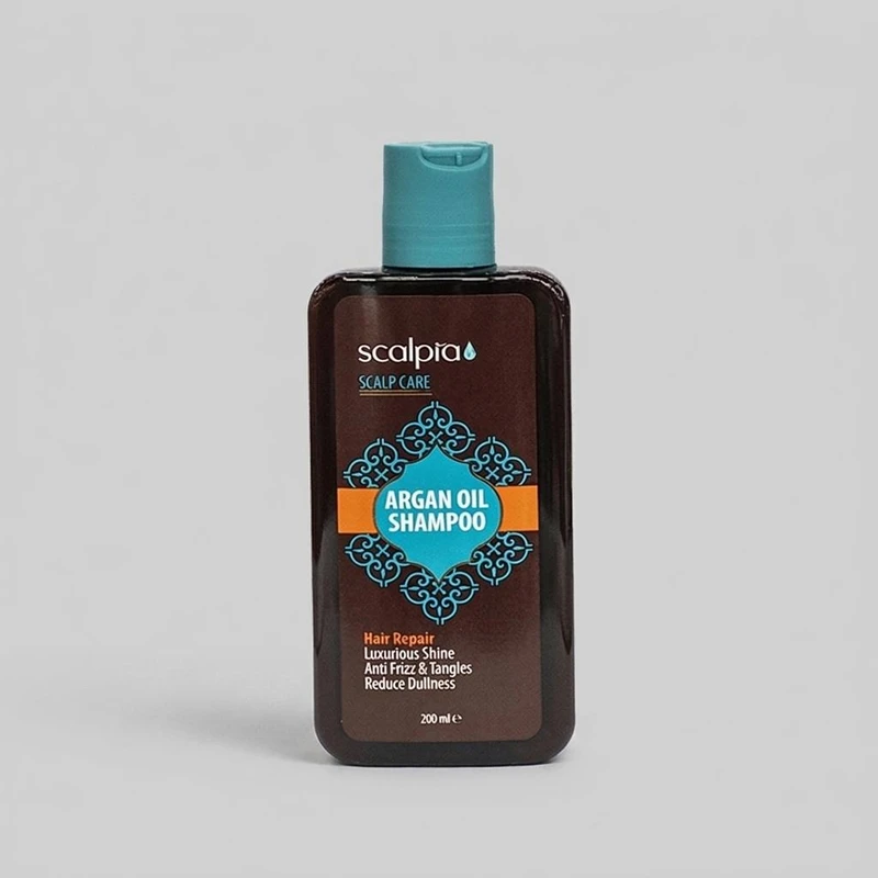 شامپو موی سر اسکالپیا مدل argan oil حجم 200 میلی‌لیتر، ترمیم‌کننده، تقویت‌کننده، مغذی، جلوگیری از وز شدن مو، مناسب انواع مو به ویژه خشک، آسیب دیده و رنگ شده