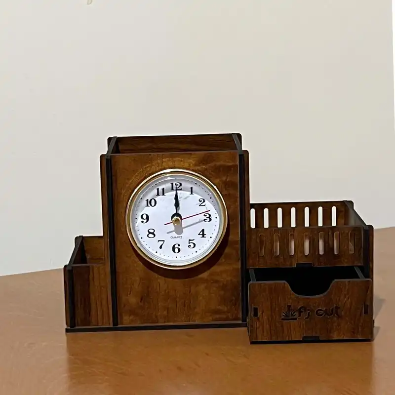 جامدادی رومیزی اف جی کات مدل ساعت دار کشویی طرح چوب