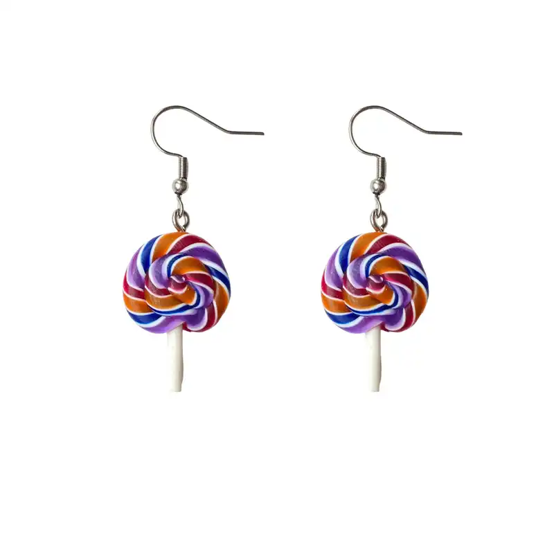 گوشواره زنانه مدل پلیمری آبنبات چوبی