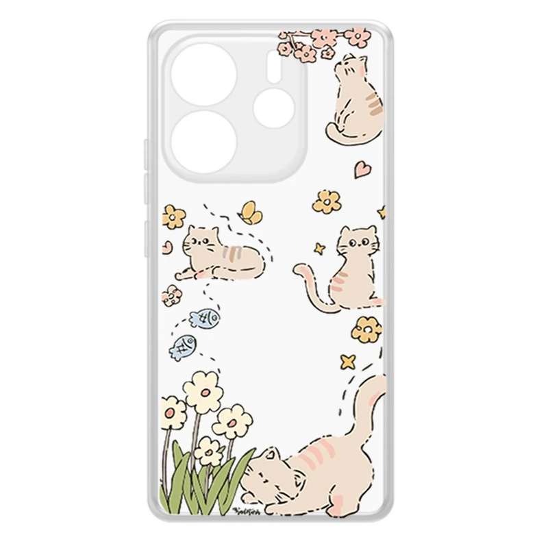 کاور طرح Cat & Flowers مناسب برای گوشی موبایل شیائومی Redmi Note 14 4G