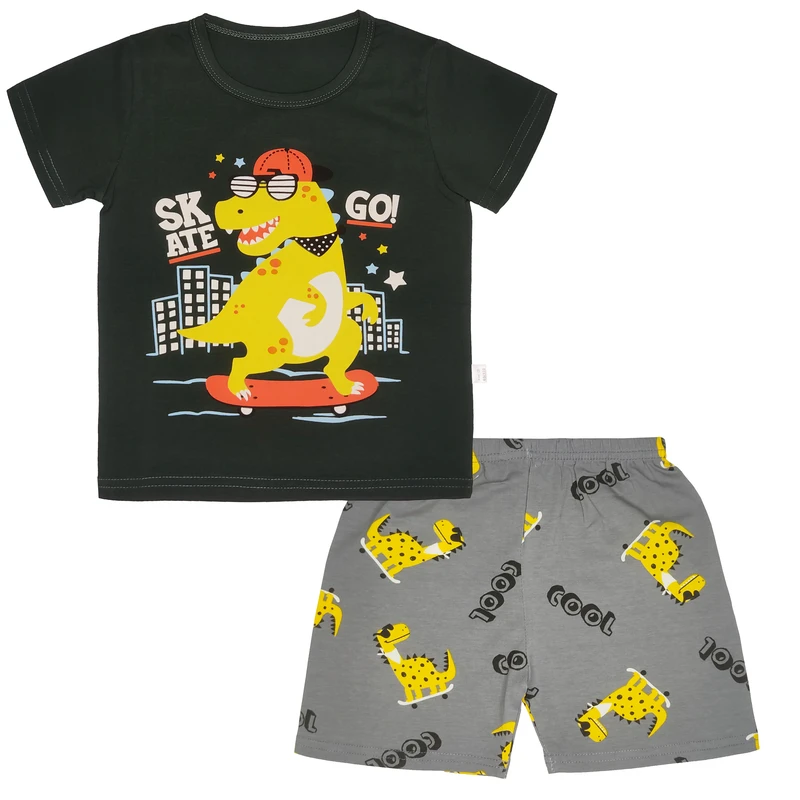 ست تی شرت و شلوارک پسرانه مدل دایناسور اسکیت سوار کد MAS_1260