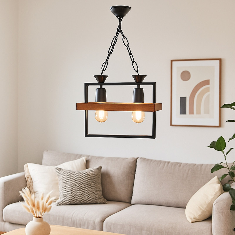 لوستر 2 شعله شاهان تک مدل wood12