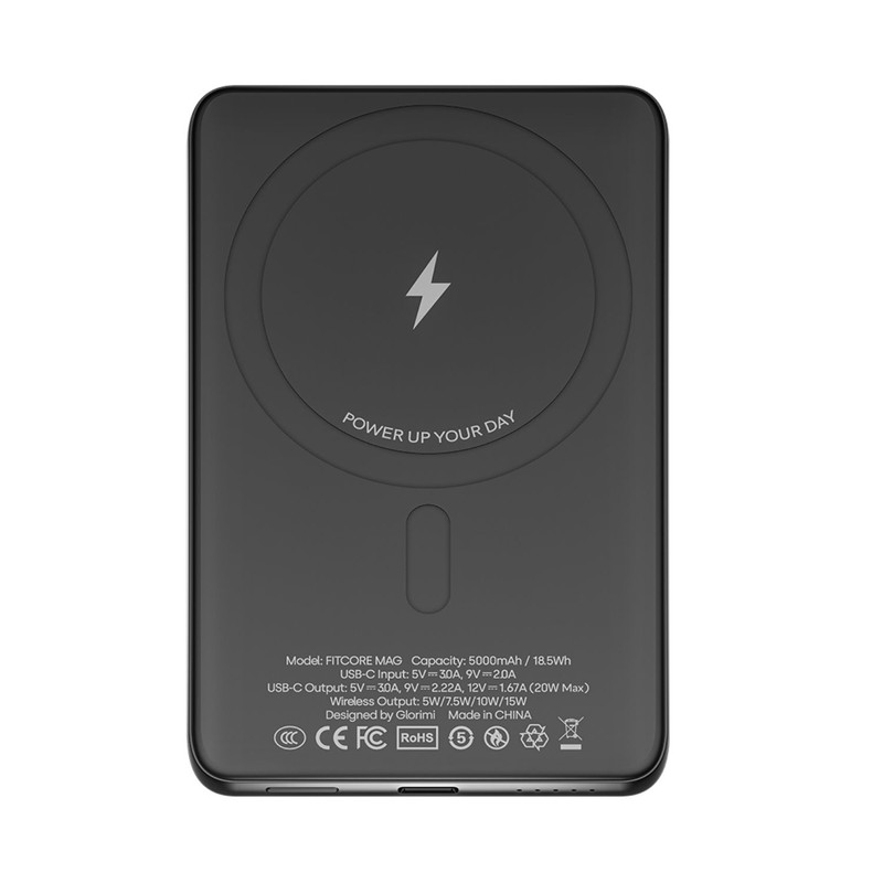 پاوربانک بی‌سیم 20 وات گلوریمی مدل FitCore Mag AIR ظرفیت 5000 میلی‌آمپرساعت به همراه کابل USB-C