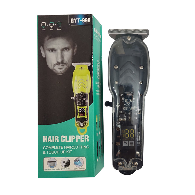 ماشین اصلاح موی سروصورت شارژی مدل GYT-999، با تیغه استیل ضدزنگ، پورت USB-C و نمایشگر میزان شارژ، به همراه 3 شانه