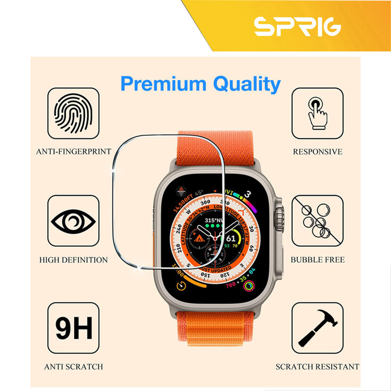 محافظ صفحه نمایش شیشه ای اسپریگ مدل SH-SPG مناسب برای اپل واچ سری Ultra 49 میلیمتری مجموعه دو عددی