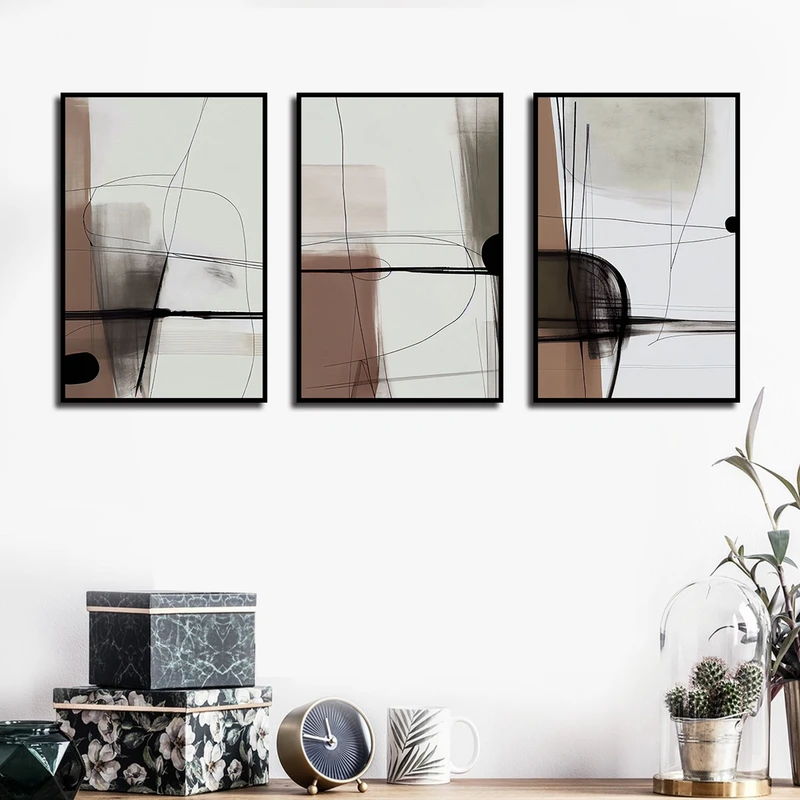 تابلو بکلیت طرح نقاشی خطوط مدل B-3141 مجموعه 3 عددی