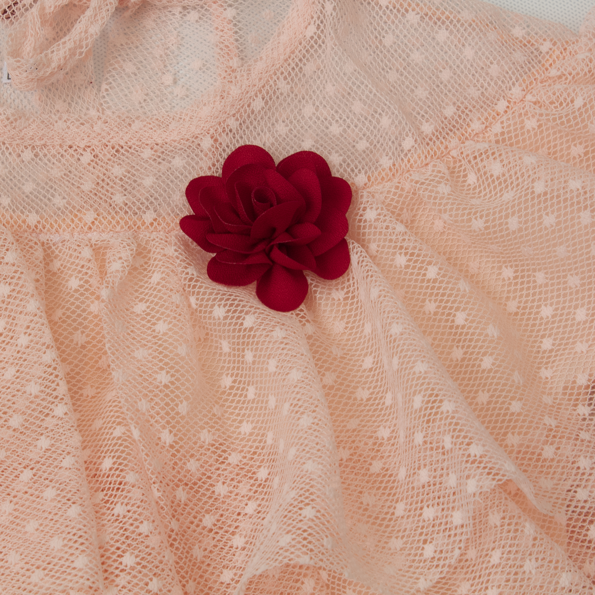 بلوز آستین کوتاه دخترانه مدل تور نگین برفی رنگ گلبهی