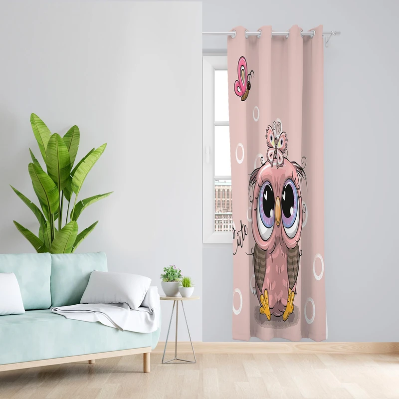 پرده طرح کودک جغد مدل مخمل پانچی کد 1375 z سایز 140x200 سانتی متر