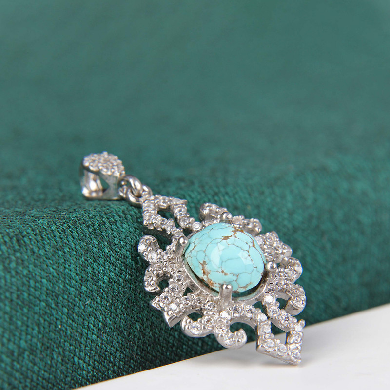 آویز گردنبند نقره زنانه مدل فیروزه نیشابور آبکاری رادیوم کد PKR_375 آویز گردنبند نقره زنانه مدل فیروزه نیشابور آبکاری رادیوم کد PKR_375