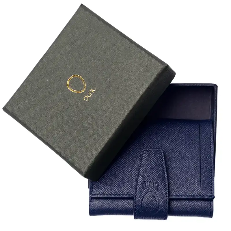 کیف پول اوال مدل  چرم طبیعی طرح سافیانو کد W1 رنگ سرمه ای