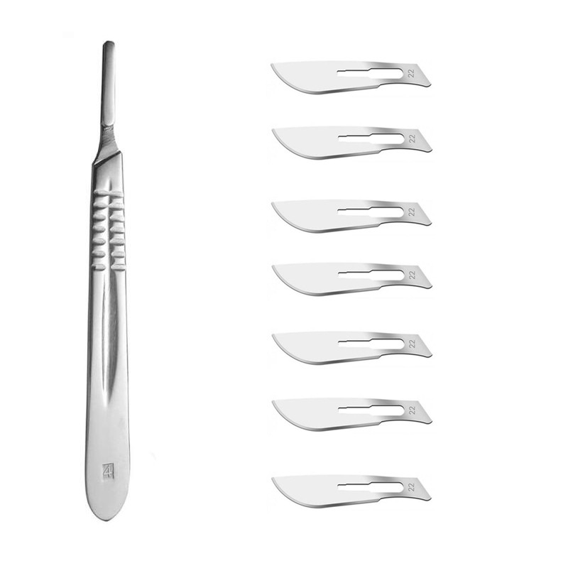 دسته تیغ جراحی مدل SRNAH4  به همراه تیغ استریل مجموعه 8 عددی