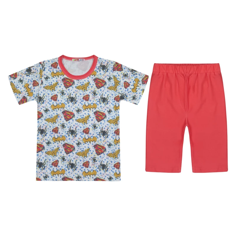 ست تی شرت آستین کوتاه و شلوارک راحتی پسرانه کارو ست مدل استیکر