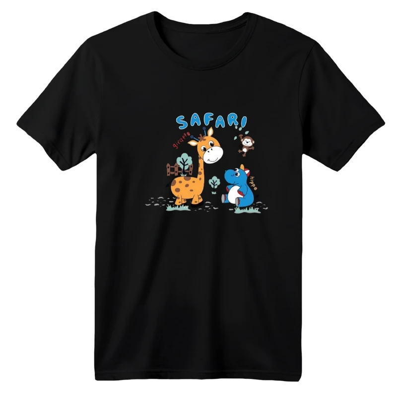 تی شرت آستین کوتاه یقه گرد  بچگانه مدل زرافه و دوستان