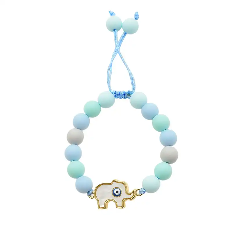 دستبند دخترانه دلنار گالری مدل فیل و چشم نظر صدفی