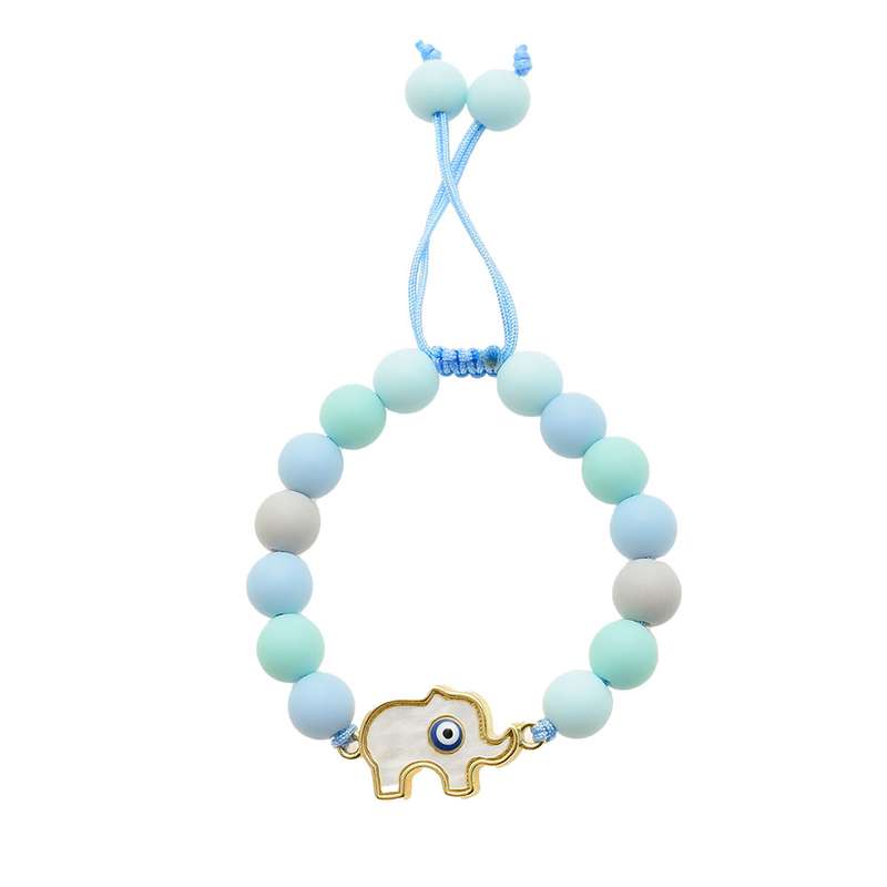 دستبند دخترانه دلنار گالری مدل فیل و چشم نظر صدفی