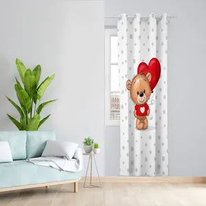 پرده مدل خرس و قلب مخمل پانچی کد 4448 سایز 140x280 سانتی متر