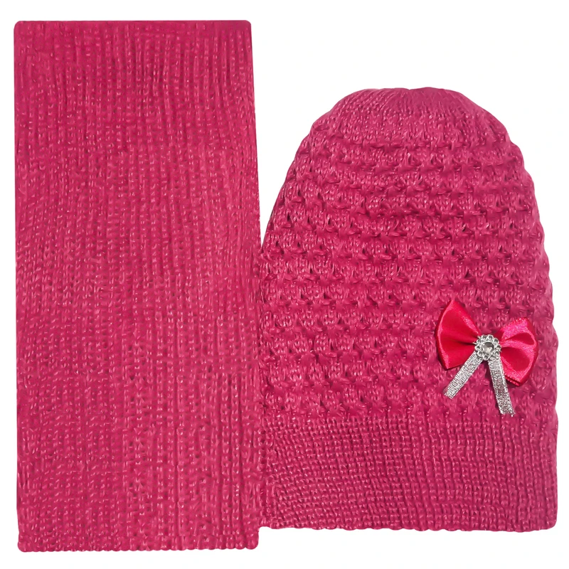 ست کلاه و شال گردن بافتنی دخترانه مدل SO115