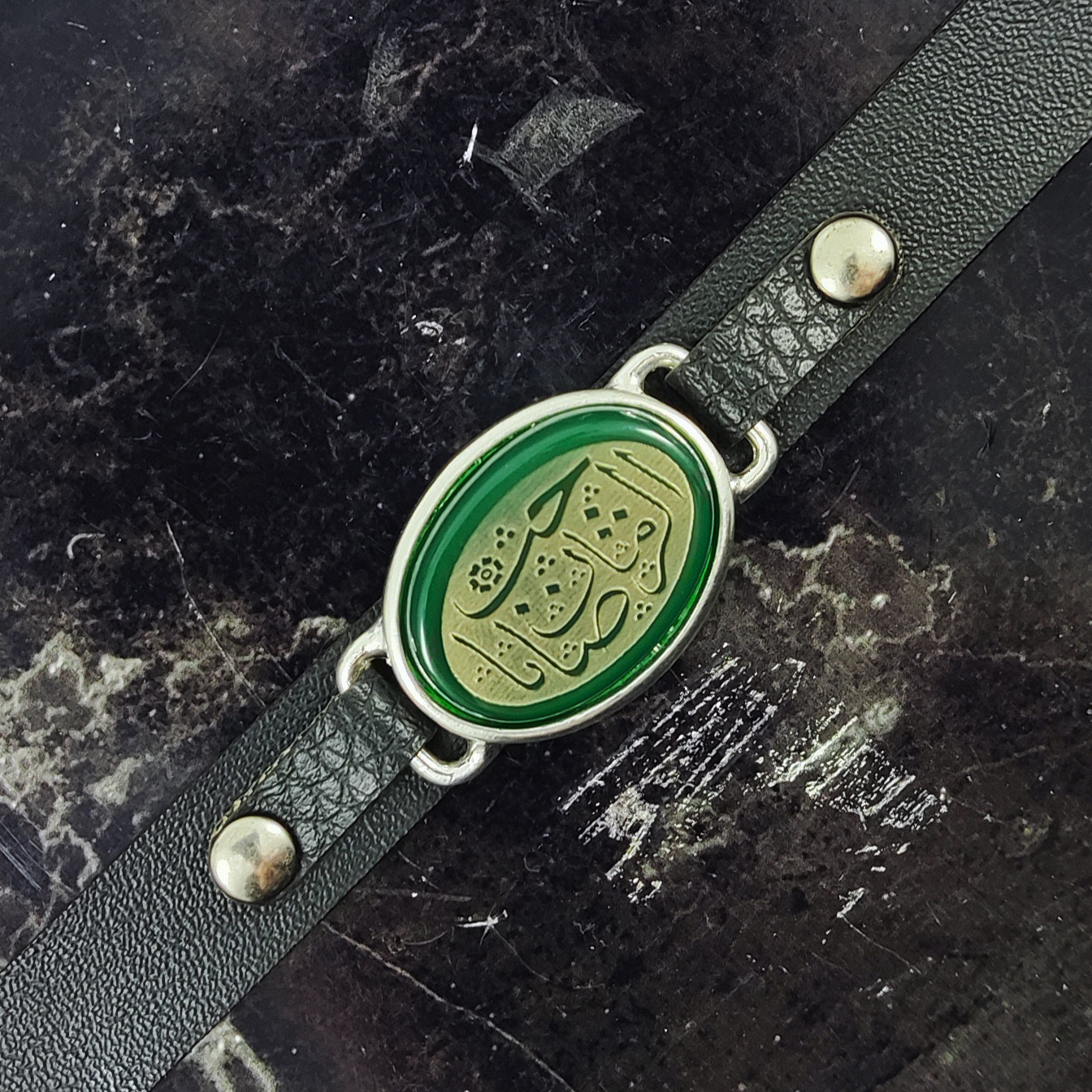 دستبند سلین کالا مدل عقیق یشم طرح یا صاحب الزمان cod-92