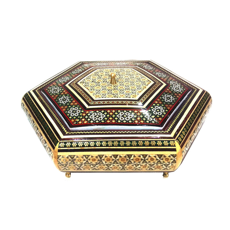 جعبه خاتم لوح هنر مدل شش ضلعی کد 725 سایز 5×12×12