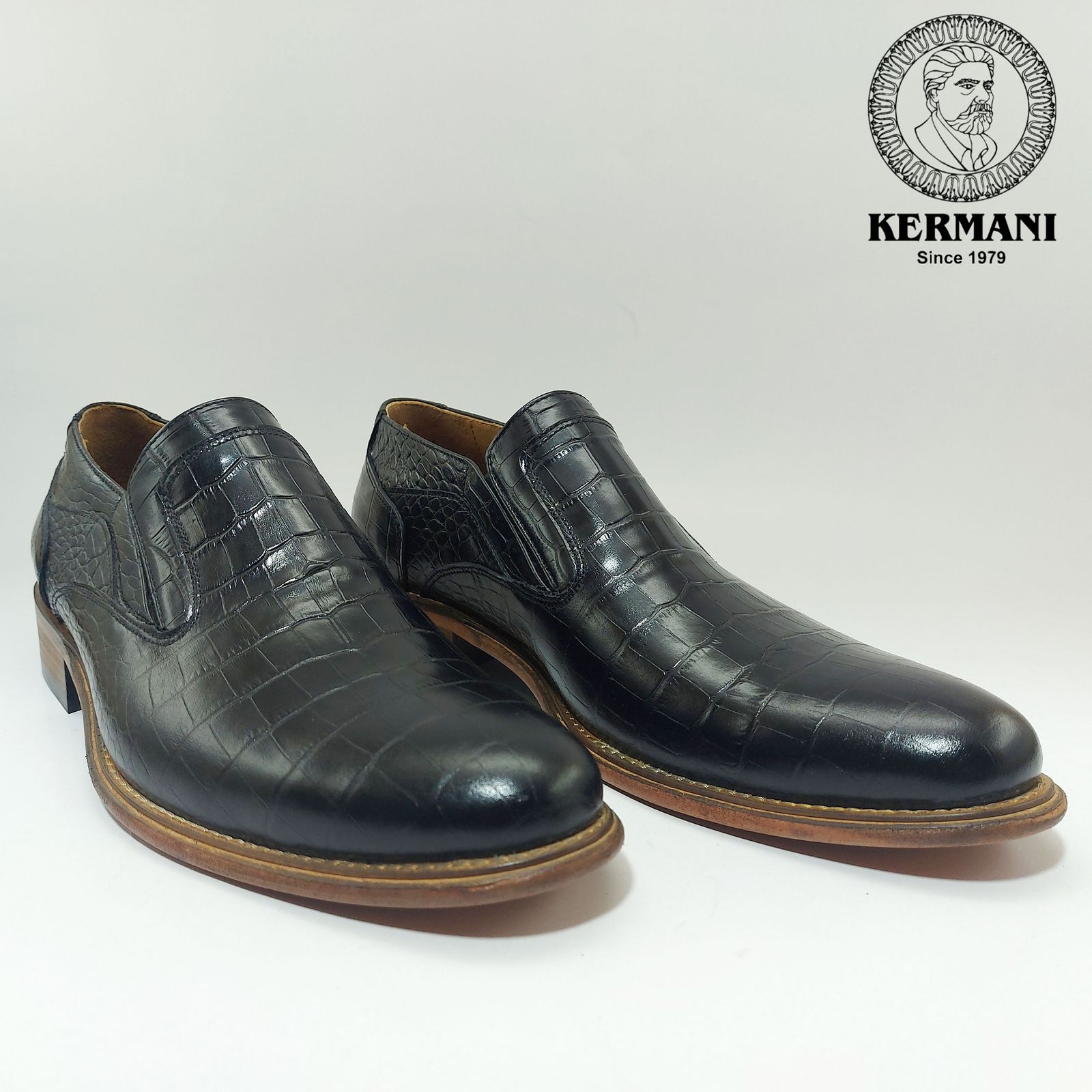 کفش مردانه کرمانی مدل تمام چرم طبیعی کروکو دستدوز کد 350 رنگ مشکی -  - 3