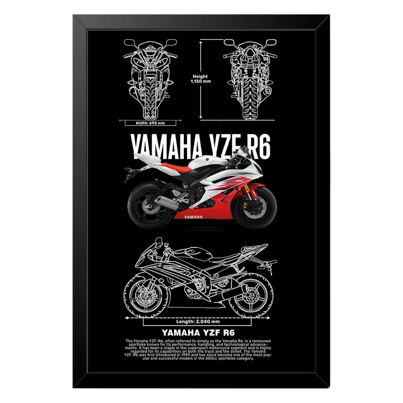تابلو بکلیت طرح موتور سنگین یاماها YAMAHA YZF R6 مدل b-po1547 فریم مشکی