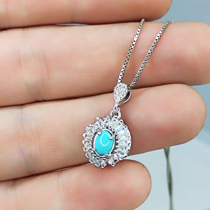 گردنبند نقره زنانه مدل فیروزه نیشابور آبکاری رادیوم کد 2500 -  - 6
