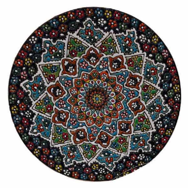 بشقاب میناکاری سفالی طرح آذین