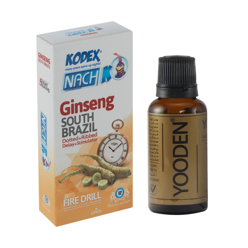 کاندوم ناچ کدکس مدل Ginseng بسته 12 عددی به همراه روغن یودن کد 01 حجم 30 میلی لیتر