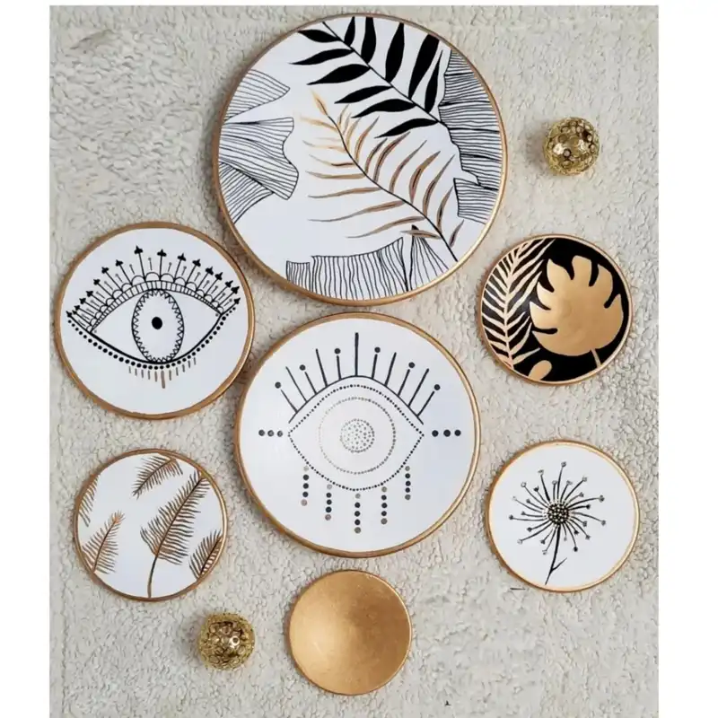 بشقاب دیوارکوب سفالی طرح مدرن کد 54 مجموعه 7 عددی