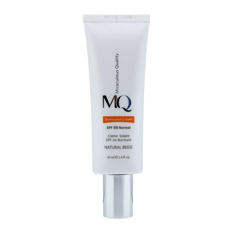 کرم ضد آفتاب رنگی ام کیو SPF50 مدل NATURAL BEIGE-Normal محافظ UVB، ضد حساسیت، مناسب انواع پوست حجم 55 میلی‌لیتر