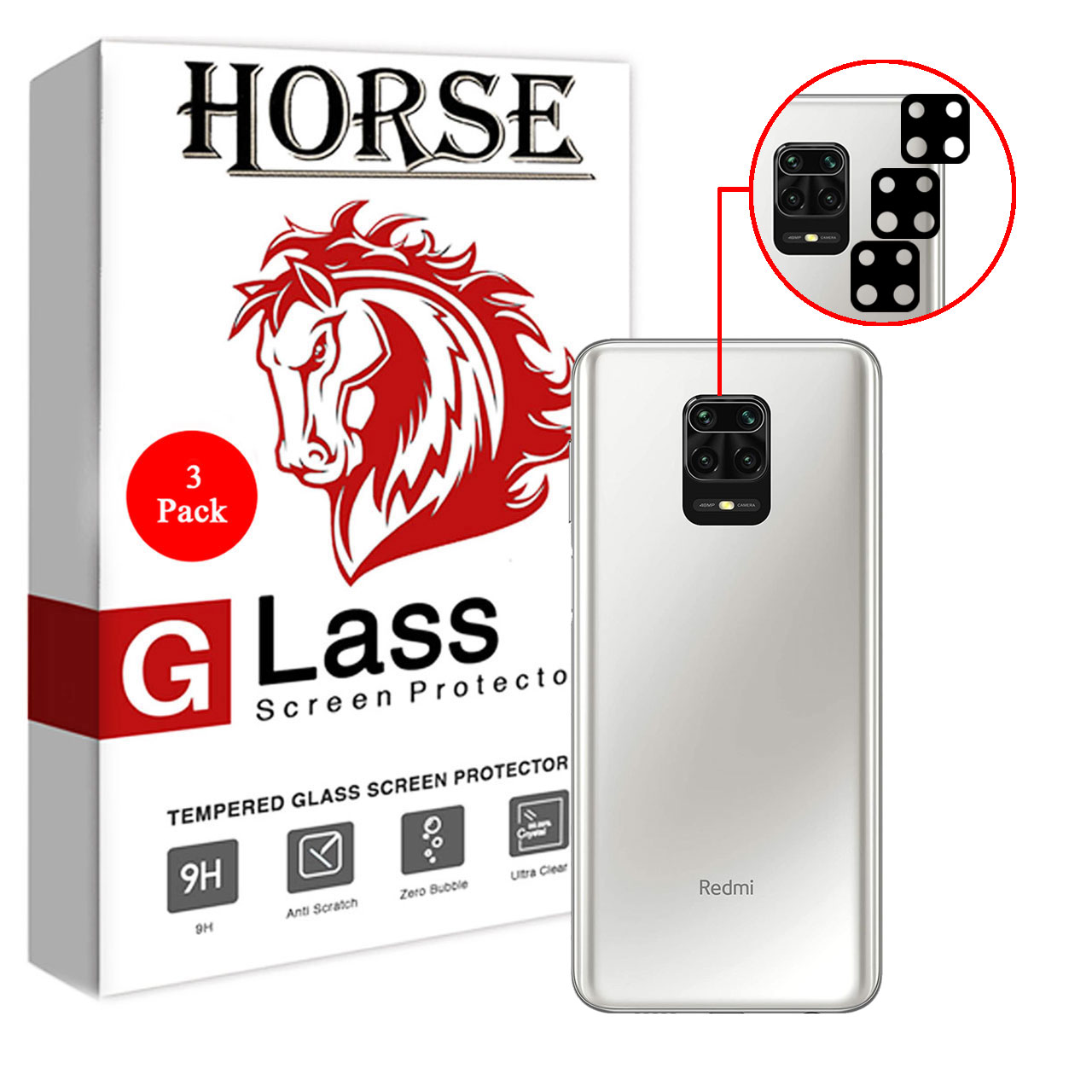 محافظ لنز دوربین سرامیکی هورس مدل HBL مناسب برای گوشی موبایل شیائومی Redmi Note 9S بسته سه عددی