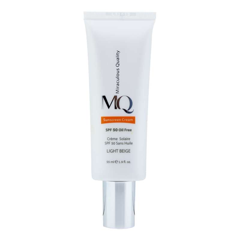 کرم ضد آفتاب رنگی ام کیو SPF50 مدل LIGHT BEIGE مناسب پوست های چرب حجم 55 میلی لیتر