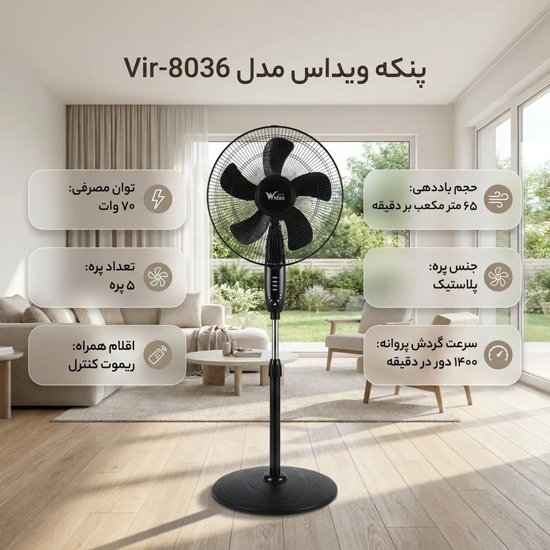 عکس شماره 4 : پنکه 3 منظوره ویداس مدل vir-8036