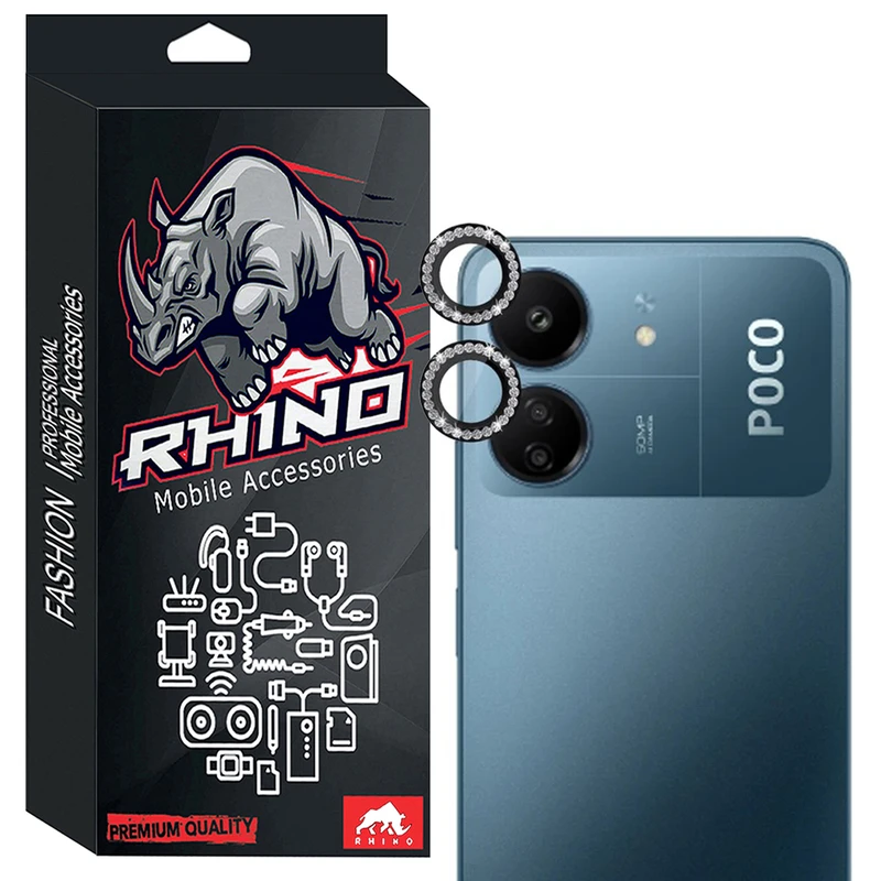 محافظ لنز دوربین شیشه ای راینو مدل Diamond Ring مناسب برای گوشی موبایل شیائومی Poco C65