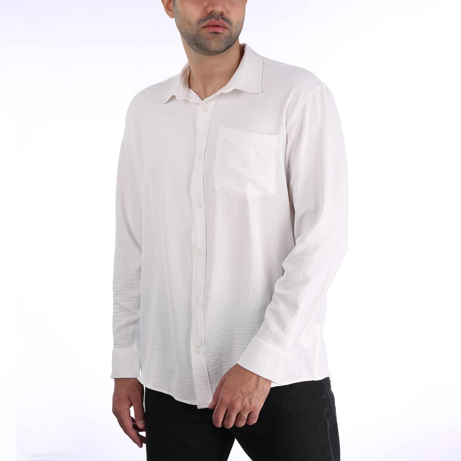 پیراهن آستین بلند مردانه ایزی دو مدل زانیار رنگ سفید -  - 1