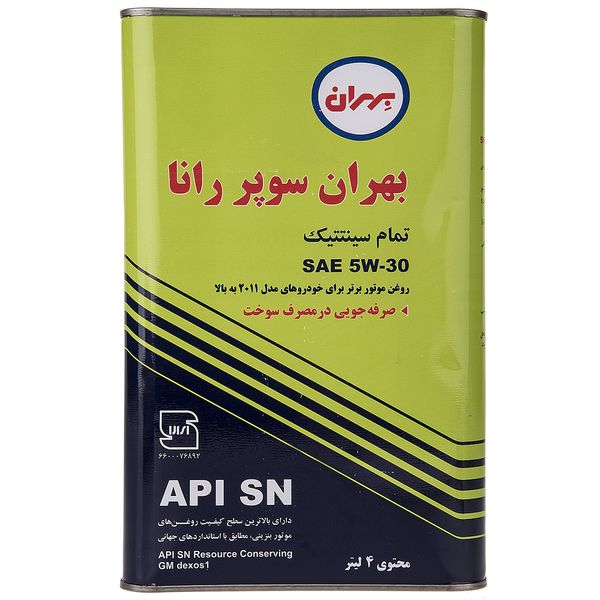 روغن موتور خودرو بهران مدل Super Rana SAE چهار لیتری 5W-30