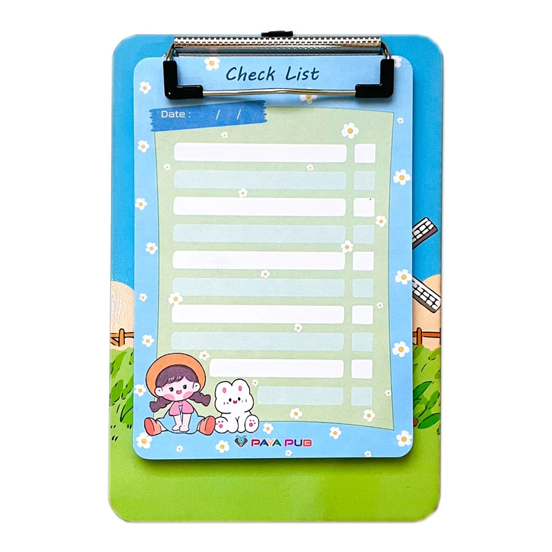 تخته شاسی پایاپاب مدل چک لیست طرح دختر سایز A5 به همراه کاغذ یادداشت