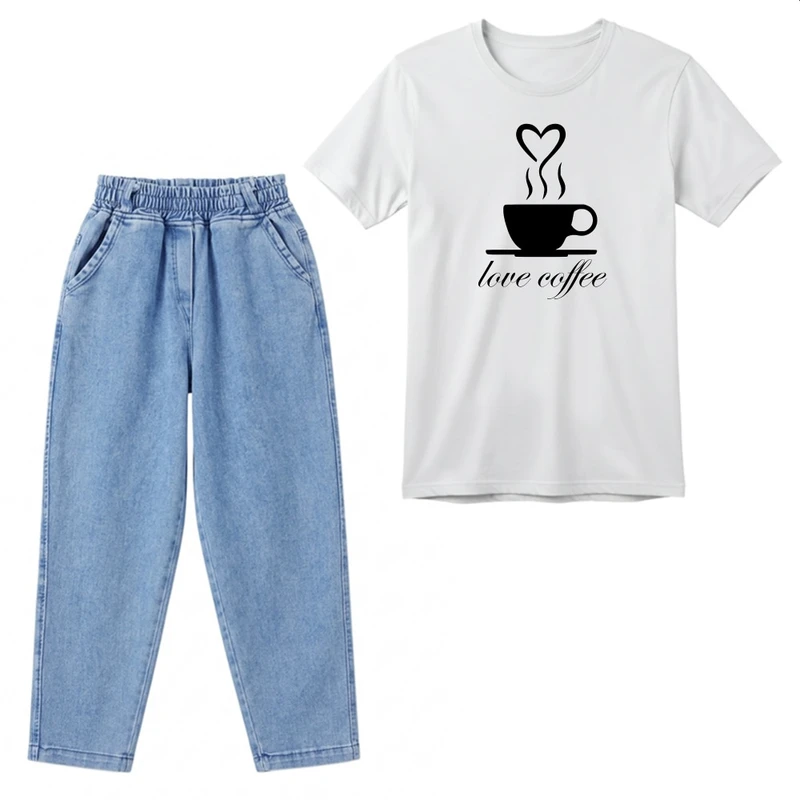 ست تی‌شرت آستین کوتاه و شلوار پسرانه مدل love coffee کد p1