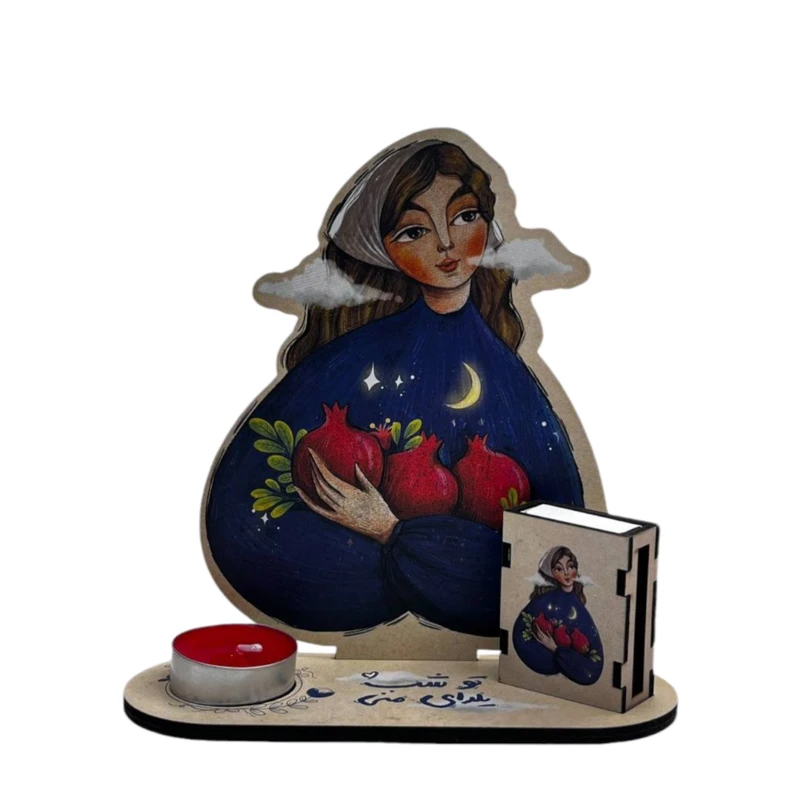 استند رومیزی تزیینی مدل دختر ابری یلدایی کد 113 به همراه شمع و کبریت