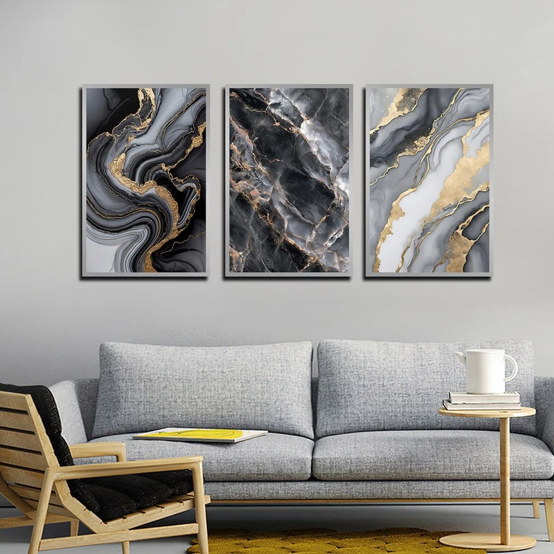 تابلو بکلیت طرح ابرو باد و رزین مدل SI-4050 فریم نقره ای مجموعه 3 عددی