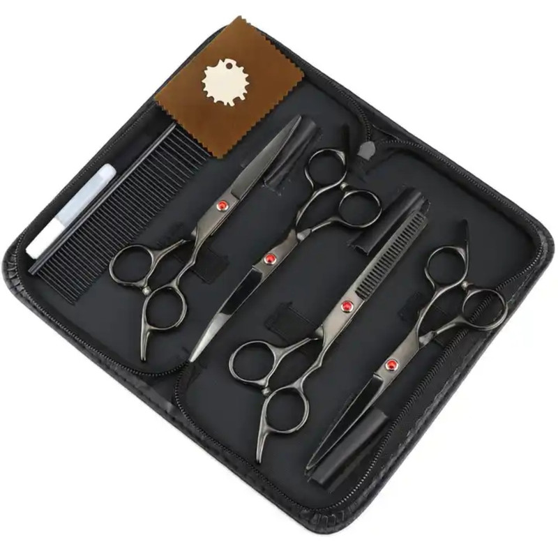 ست قیچی و‌ شانه اصلاح حیوانات مدل 6inch بسته 5 عددی