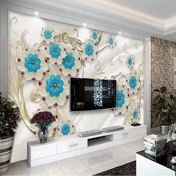 پوستر دیواری سه بعدی مدل گل آبی DRVF1030