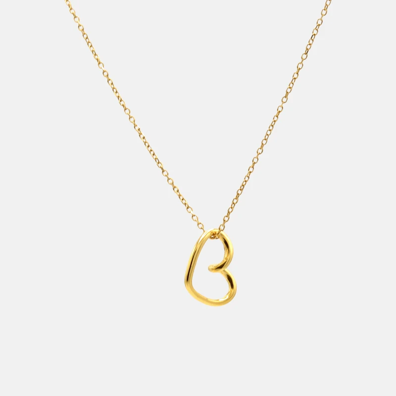 گردنبند طلا 18 عیار زنانه با زنجیر حلقه‌ای (فلامینگو) خانه گل طلا مدل قلب دفرمه